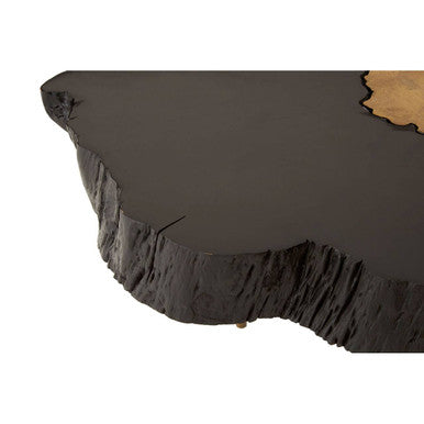 Black Acacia Wood Slice Side Table with Gold Metallic Centre and Aluminium Legs | Asamra