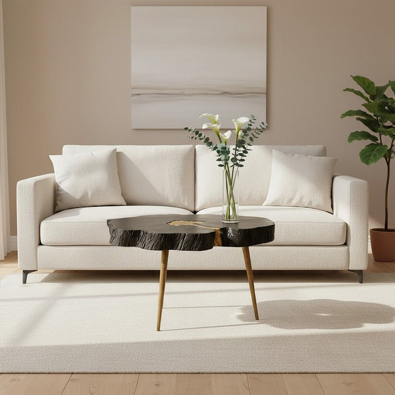 Black Acacia Wood Slice Side Table with Gold Metallic Centre and Aluminium Legs | Asamra