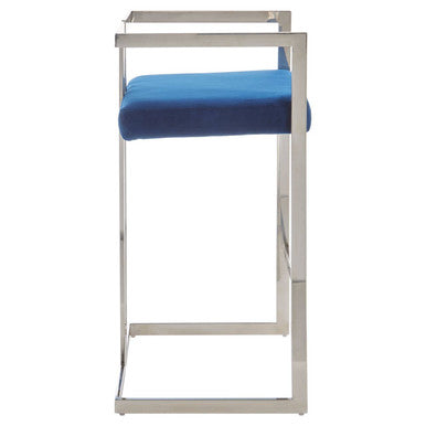 Blue Velvet Bar Stool with Silver Frame | Azalea