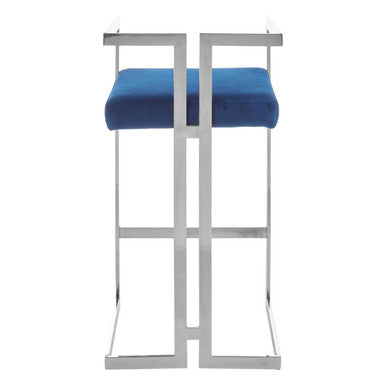 Blue Velvet Bar Stool with Silver Frame | Azalea
