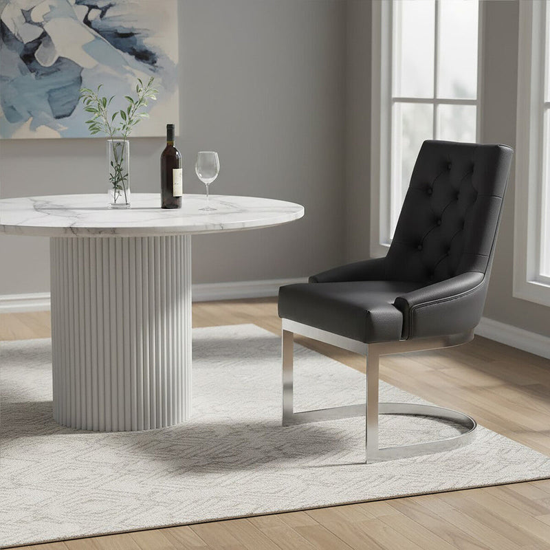 Tufted Black Faux Leather Dining Chair | Azalea