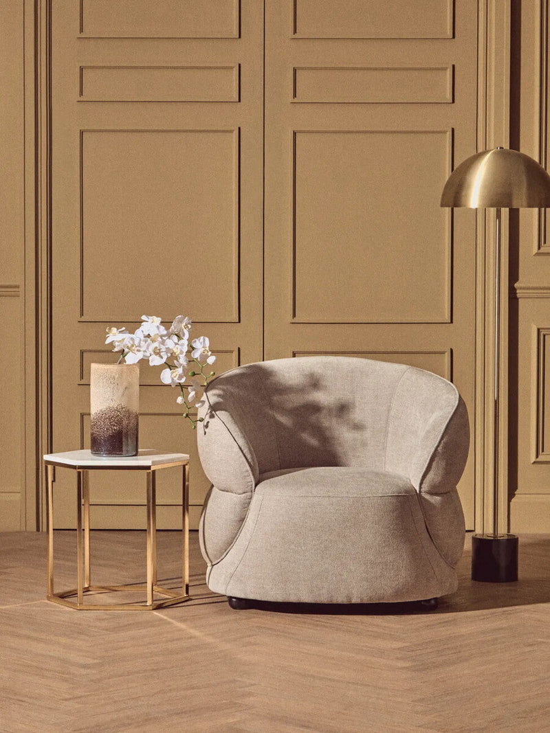 White Marble Tops Hexagonal Side Tables with Gold Finish Metal Frame | Templar