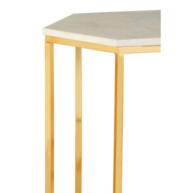 White Marble Tops Hexagonal Side Tables with Gold Finish Metal Frame | Templar