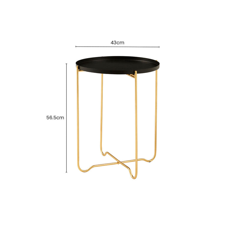 Black Finish Round Top Side Table with Gold Metal Frame and Cross Sledge Base | Templar