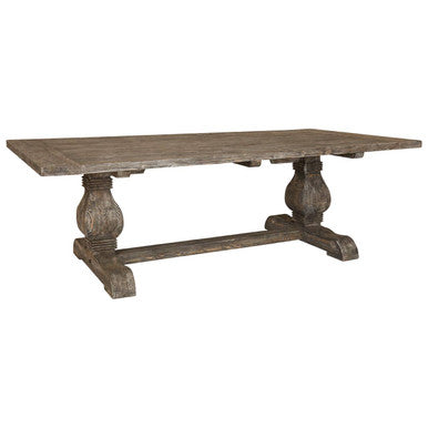 Brown Rustic Recycled Pine Wood Dining Table with Traditional Pedestal Legs | Lovina