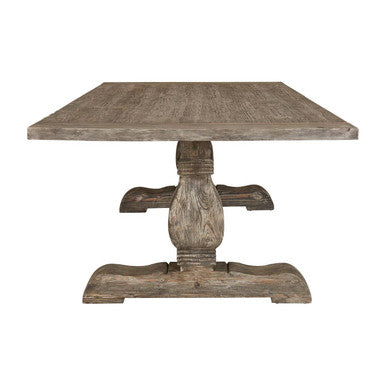 Brown Rustic Recycled Pine Wood Dining Table with Traditional Pedestal Legs | Lovina