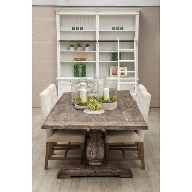 Brown Rustic Recycled Pine Wood Dining Table with Traditional Pedestal Legs | Lovina