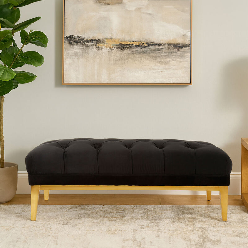 Black Velvet Button Tufted Bench | Piermount