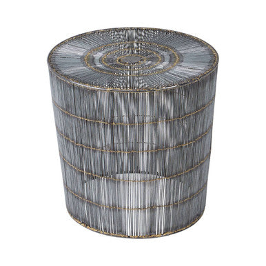 Silver Iron Wire Drum Shaped Side Table with Gold Coloured Lines | Templar