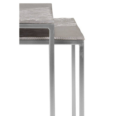 Silver Nickel Set of Two Rectangular Nesting Tables with Textured Aluminium Tops and Sleek Iron Frame | Templar
