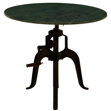 Green Marble Top Small Bar Table with Black Iron Cabriole Legs and Crank Mechanism | Vasco