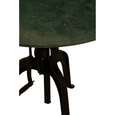 Green Marble Top Small Bar Table with Black Iron Cabriole Legs and Crank Mechanism | Vasco