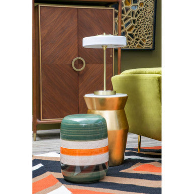 Small Gold Drum Wood Side Table with White Marble Top | Lino