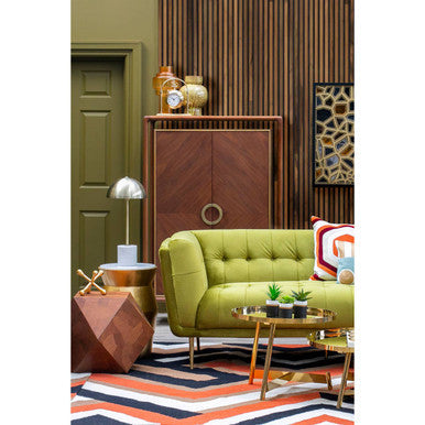 Small Gold Drum Wood Side Table with White Marble Top | Lino