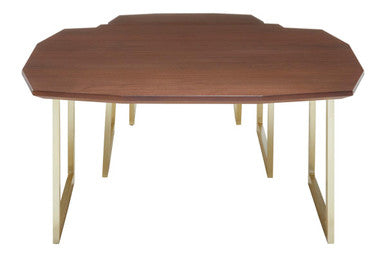 Set of 3 Brown Walnut Wood Nesting Side Tables with Gold Finish Metal Legs | Villi