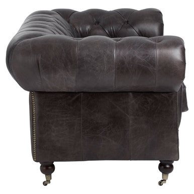 2 Seater Dark Grey Brown Leather Chesterfield Sofa | Victor