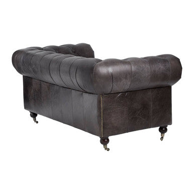2 Seater Dark Grey Brown Leather Chesterfield Sofa | Victor