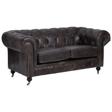 2 Seater Dark Grey Brown Leather Chesterfield Sofa | Victor