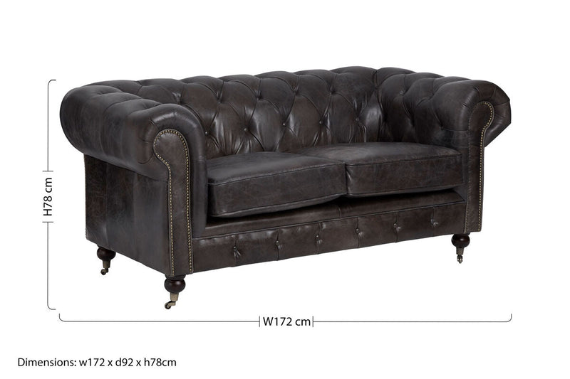 2 Seater Dark Grey Brown Leather Chesterfield Sofa | Victor