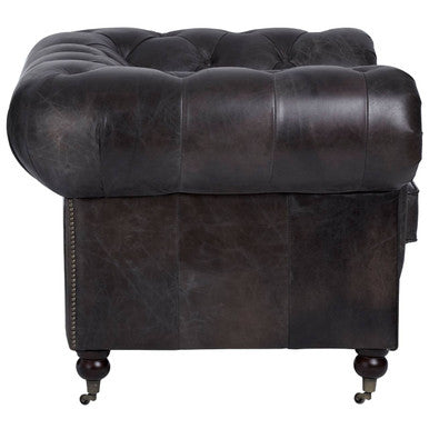 Dark Grey Brown Leather Chesterfield Chair | Victor