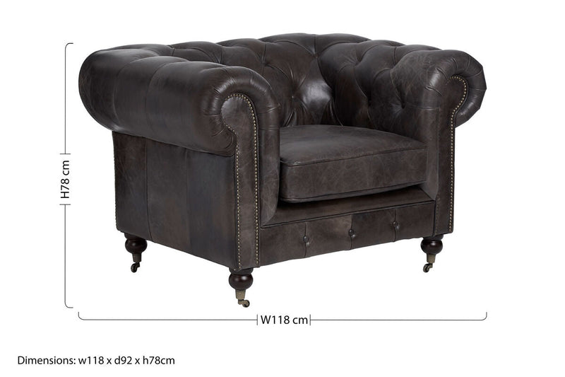 Dark Grey Brown Leather Chesterfield Chair | Victor