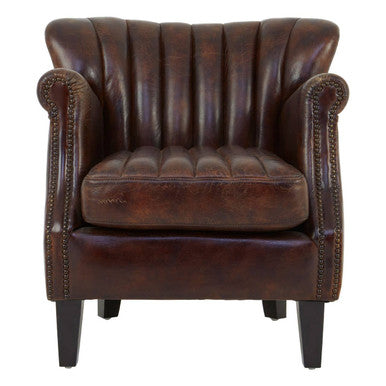 Winged Brown Leather Armchair | Victor