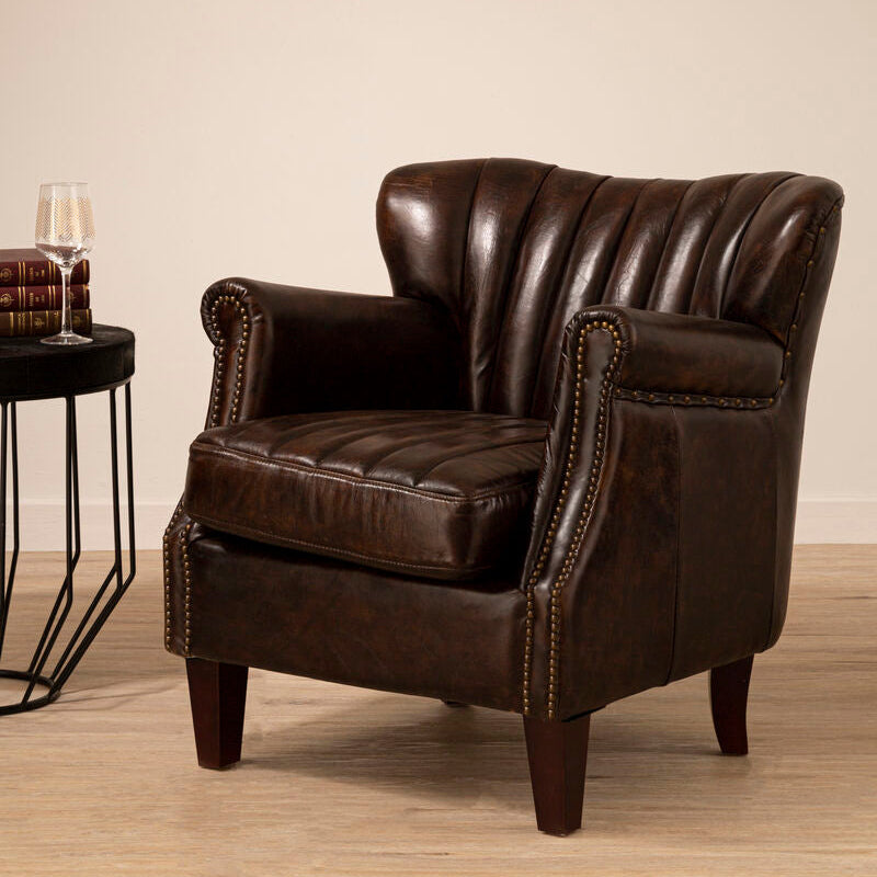 Winged Brown Leather Armchair | Victor