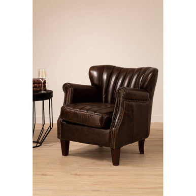 Winged Brown Leather Armchair | Victor