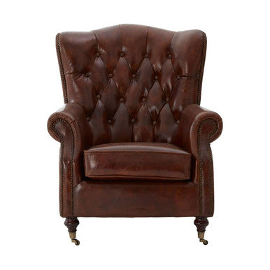 Brown Leather Scroll Armchair | Victor