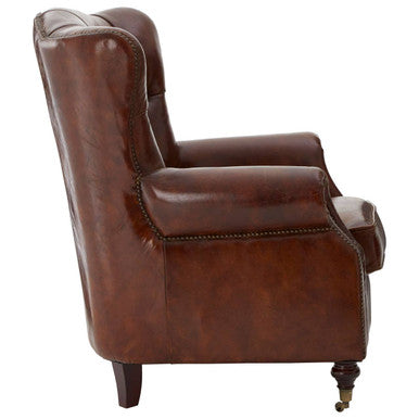 Brown Leather Scroll Armchair | Victor