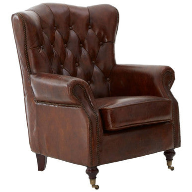 Brown Leather Scroll Armchair | Victor