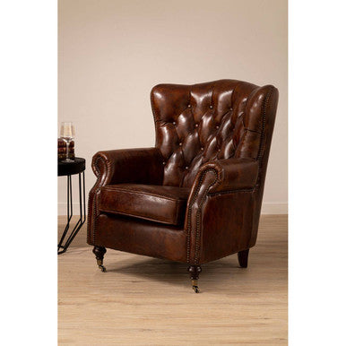 Brown Leather Scroll Armchair | Victor