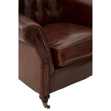 Brown Leather Scroll Armchair | Victor