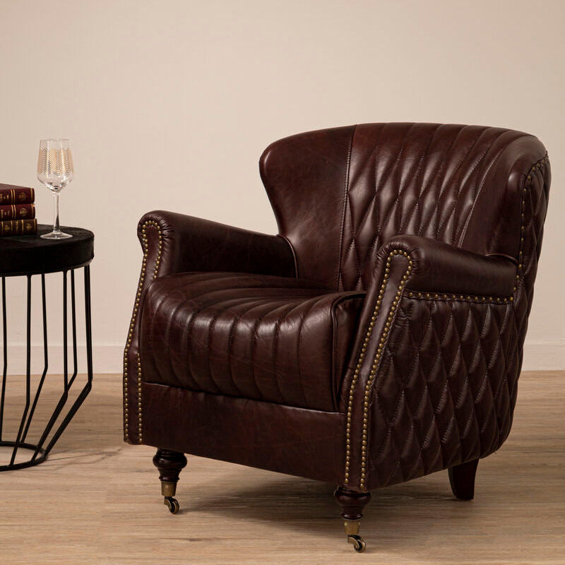 Brown Leather Winged Back Armchair | Victor