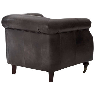 Dark Grey Brown Leather Curved Armchair | Victor