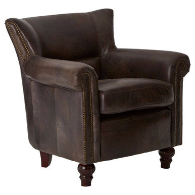 Dark Grey Brown Leather Armchair | Victor