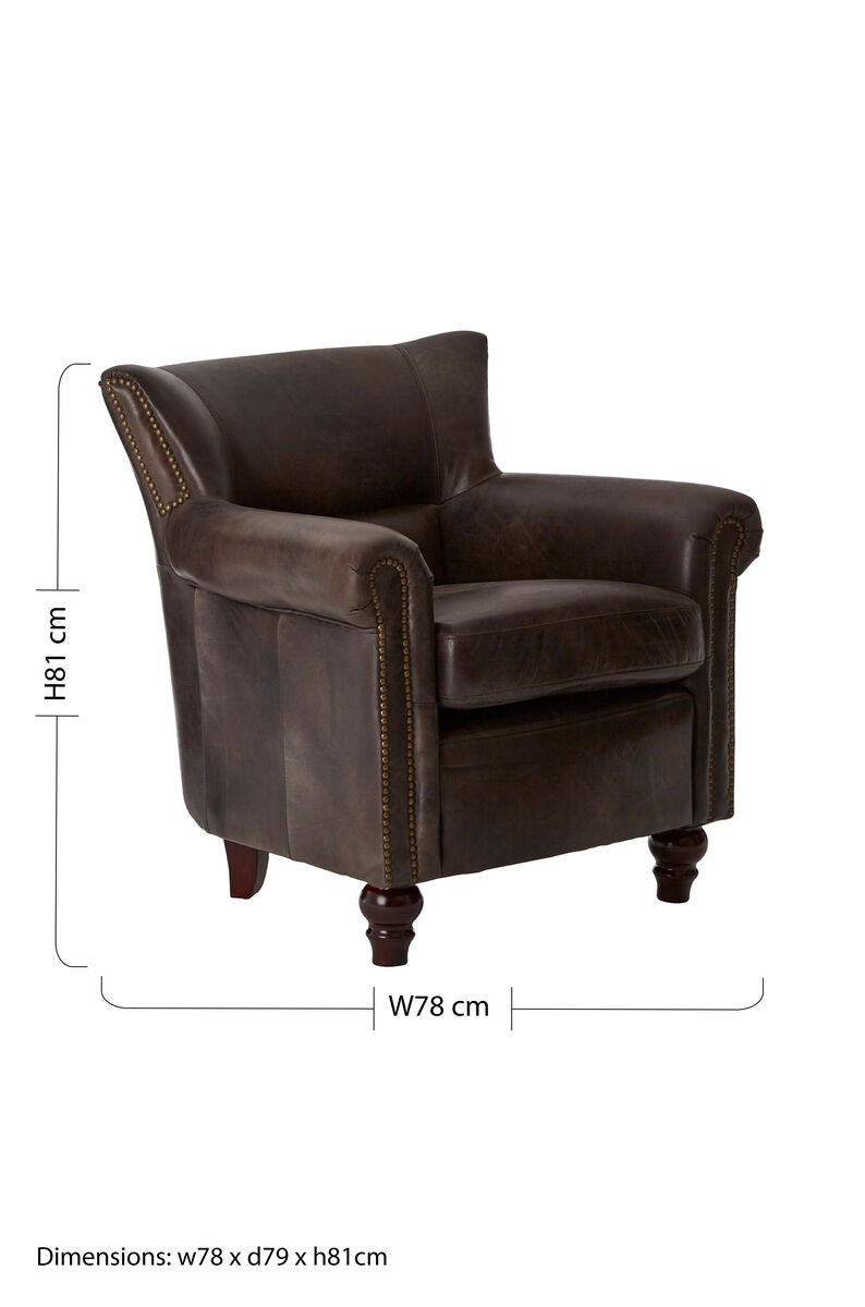 Dark Grey Brown Leather Armchair | Victor