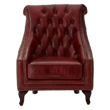 Deep Red Leather Lounge Chair with Tufted Back | Victor