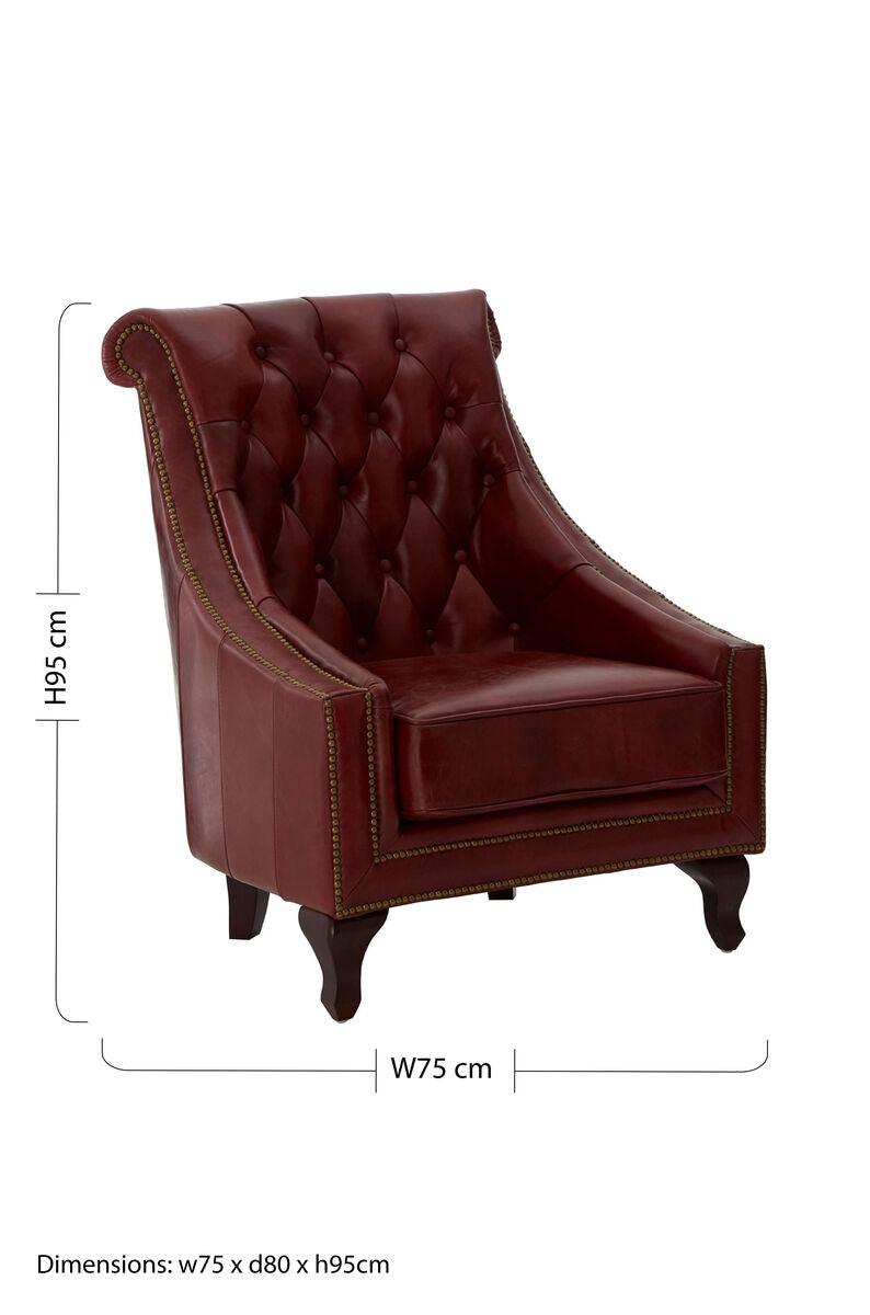 Deep Red Leather Lounge Chair with Tufted Back | Victor