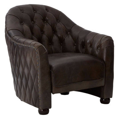 Dark Grey Brown Leather Tub Chair | Victor