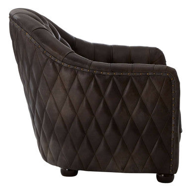 Dark Grey Brown Leather Tub Chair | Victor