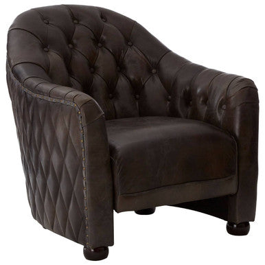 Dark Grey Brown Leather Tub Chair | Victor