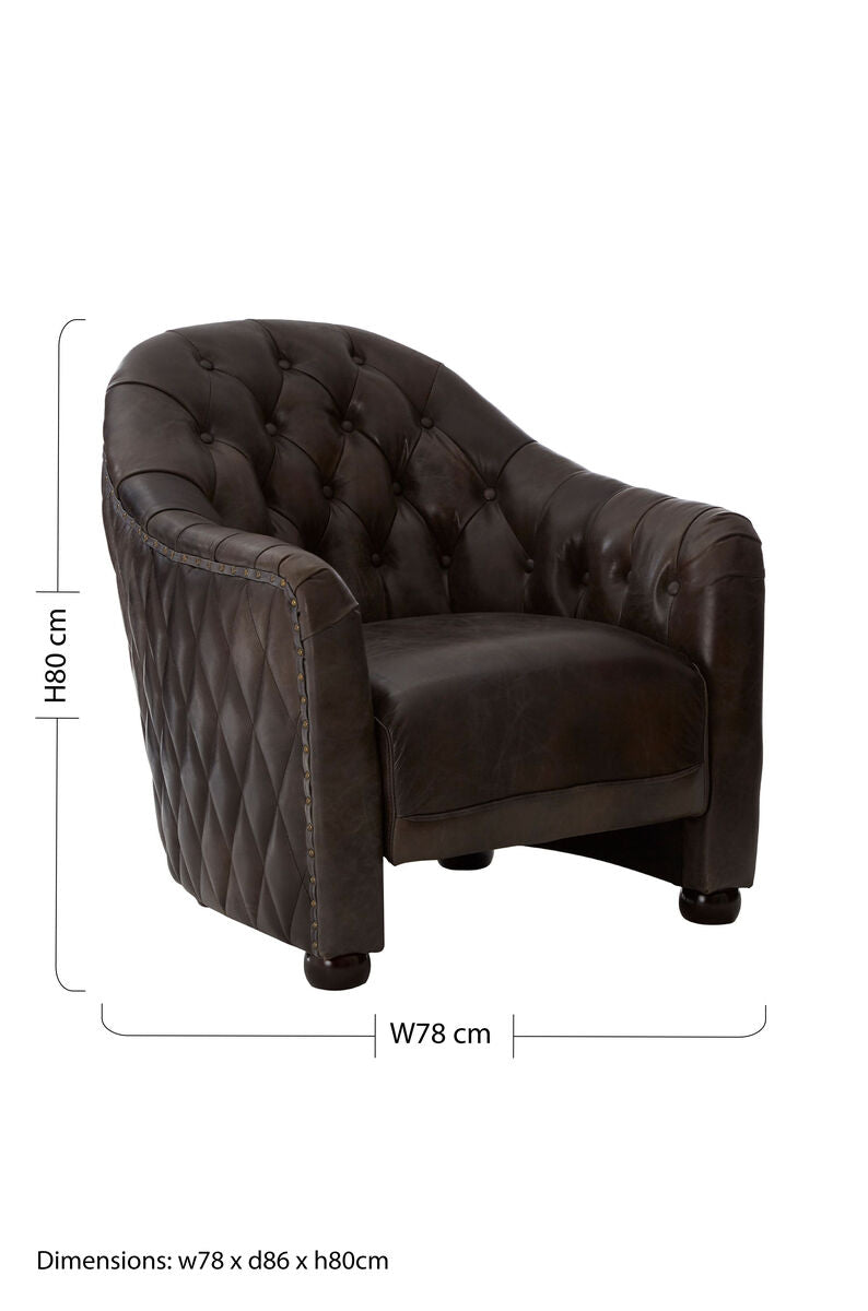 Dark Grey Brown Leather Tub Chair | Victor