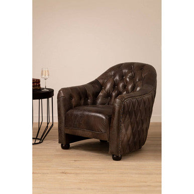 Dark Grey Brown Leather Tub Chair | Victor