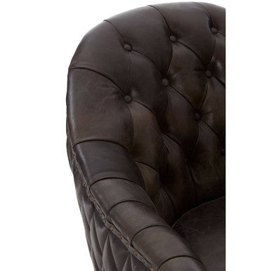 Dark Grey Brown Leather Tub Chair | Victor