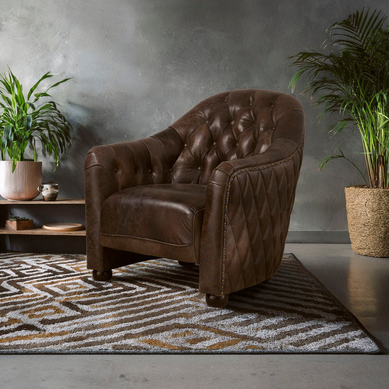 Dark Grey Brown Leather Tub Chair | Victor