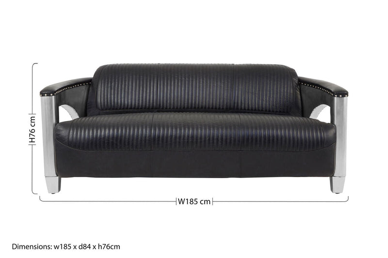 3 Seater Black Leather Sofa | Victor