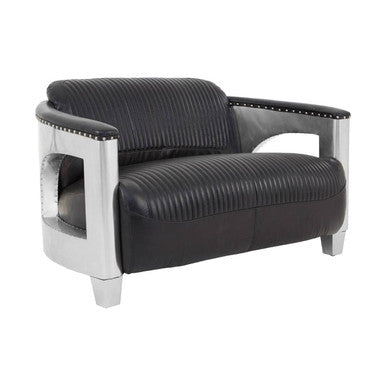 2 Seater Black Leather Sofa | Victor