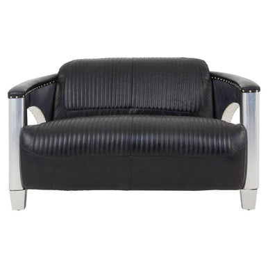 2 Seater Black Leather Sofa | Victor