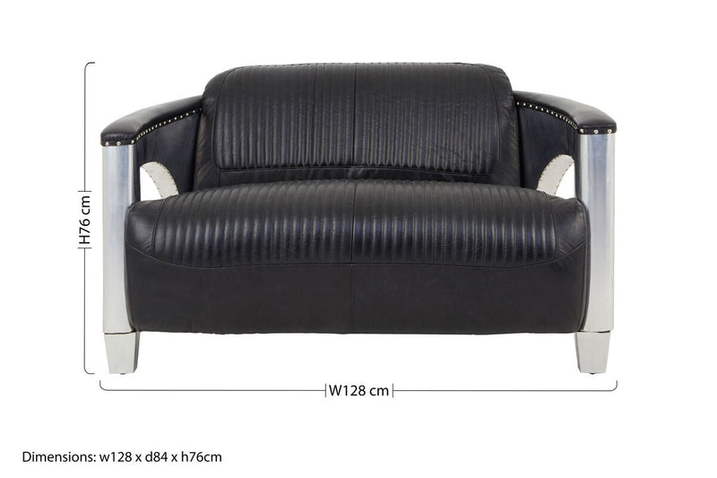2 Seater Black Leather Sofa | Victor